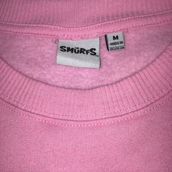 Smurfs Pink Sweatshirt Women's Size M Retro 90s Y2K Butterfly Mushroom Nature - Picture 3 of 6